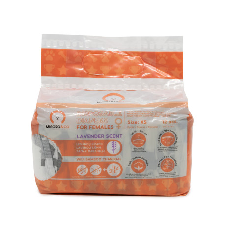 MISOKO&CO Одноразовые памперсы для собак-сук с углем, индикатором влажности и ароматом лаванды рисунок щенки