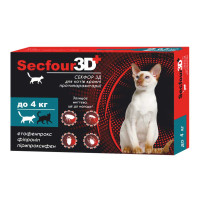 Secfour 3D Краплі на холку від бліх кліщів та комарів для кішок до 4 кг