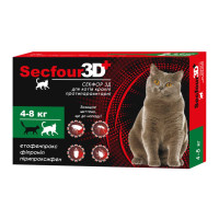 Secfour 3D Капли на холку от блох клещей и комаров для кошек от 4 до 8 кг
