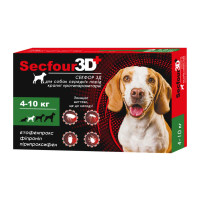 Secfour 3D Капли на холку от блох клещей и комаров для собак от 4 до 10 кг