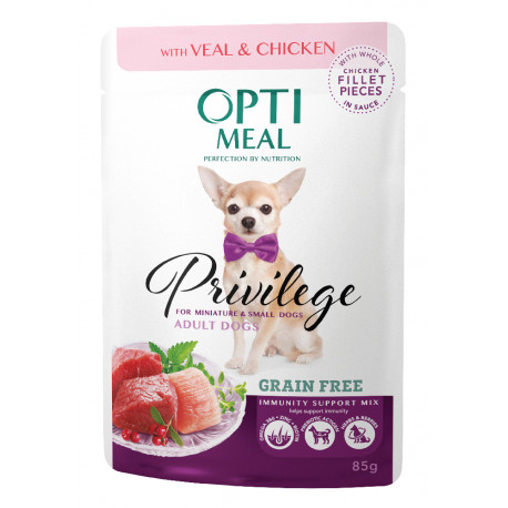 Optimeal Privilege Adult Dog Grain Free Беззерновые консервы для взрослых собак мелких пород с телятиной и куриным филе в соусе