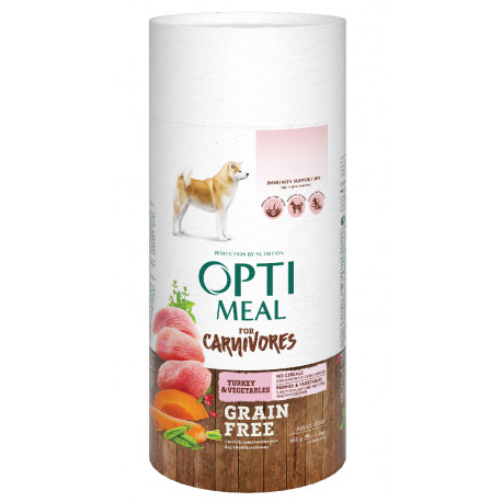 Optimeal Dog Adult for Carnivores Grain Free Беззерновой сухой корм для взрослых собак с индейкой и овощами