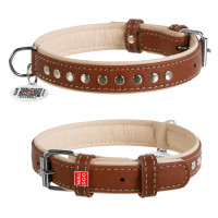 Collar Waudog Soft Ошейник для собак кожаный с металлическими украшениями коричневый