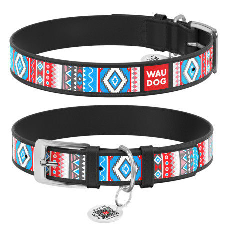 Collar Waudog Design Нашийник для собак шкіряний з QR паспортом Етно чорний