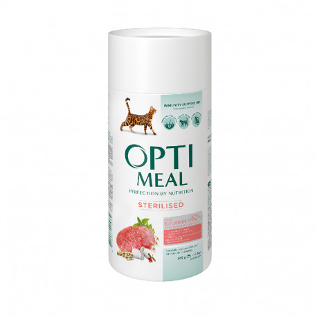 Optimeal Cat Adult Sterilised Beef & Sorghum Сухой корм для взрослых стерилизованных кошек с говядиной и сорго