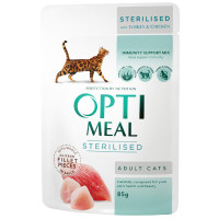 Optimeal Cat Adult Консерви для дорослих стерилізованих кішок з індичкою та курячим філе в соусі