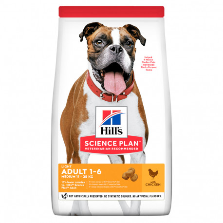Hills Science Plan Canine Adult Light Medium Breed Chicken Сухой корм для взрослых собак средних пород с ожирением с курицей