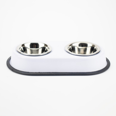 Agility Двойная миска для кошек металлическая на подставке белая