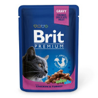 Brit Premium Cat Adult Pouch Консервы для взрослых кошек с курицей и индейкой в соусе