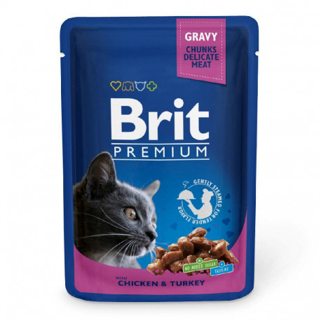 Brit Premium Cat Adult Pouch Консерви для дорослих кішок з куркою та індичкою в соусі