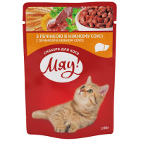 Мяу Консервы для взрослых кошек с печенью в нежном соусе