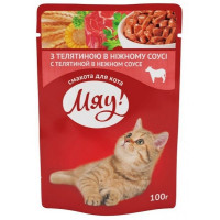 Мяу Консервы для взрослых кошек с телятиной в нежном соусе
