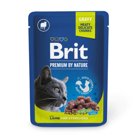 Brit Premium Cat Adult Pouch Консерви для стерилізованих кішок з ягнятком у соусі