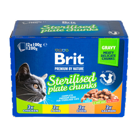 Brit Premium Cat Sterilised Plate in Gravy Pouch Набір консервів для стерилізованих кішок сімейна тарілка в соусі