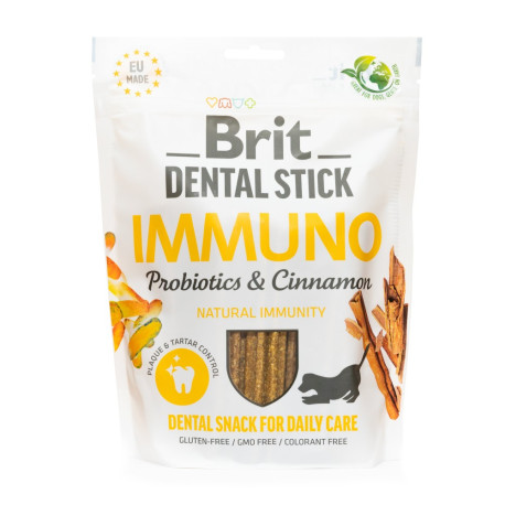 Brit Dental Stick Immuno Лакомства для собак для поддержания иммунитета с пробиотиками и корицей