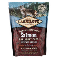 Carnilove Cat Adult Salmon Sensitive and Long Hair Беззерновой сухой корм для взрослых длиношерстнных кошек с чувствительным пищ