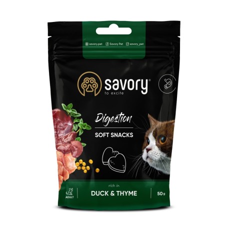 Savory Cats Snacks Soft Digestion with Duck and Thyme М'які ласощі для котів з качкою та тім'яном