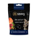 Savory Cats Crunchy Snacks Skint and Coat Salmon & Raspberries Хрумкі ласощі для кішок з лососем та малиною