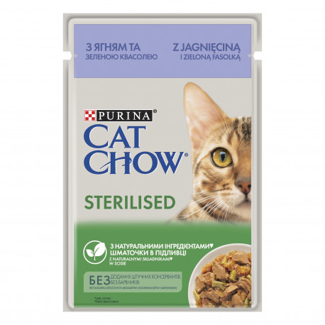 Cat Chow Sterilised Консерви для стерилізованих кішок з ягнятком та зеленою квасолею в желе