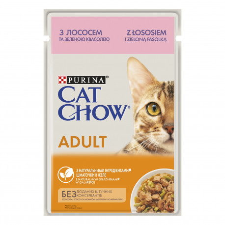 Cat Chow Adult Консервы для взрослых кошек с лососем и зеленой фасолью в желе