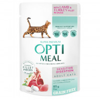 Optimeal Cat Adult Беззернові консерви для дорослих кішок з чутливим травленням з ягнятком та індичкою в соусі