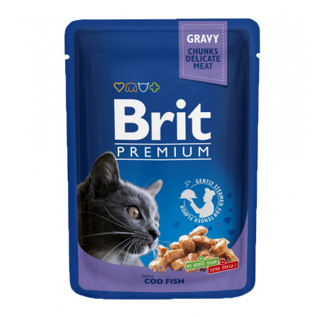 Brit Premium Cat Adult Pouch Консервы для взрослых кошек с треской в соусе