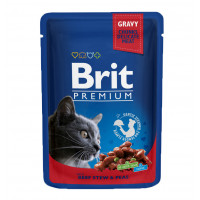 Brit Premium Cat Adult Pouch Консервы для взрослых кошек с тушеной говядиной и горошком в соусе