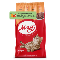 Мяу Сухой корм для взрослых кошек с мясом, рисом и овощами