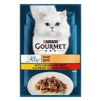 Gourmet Perle Консерви для дорослих кішок з куркою та яловичиною у підливі