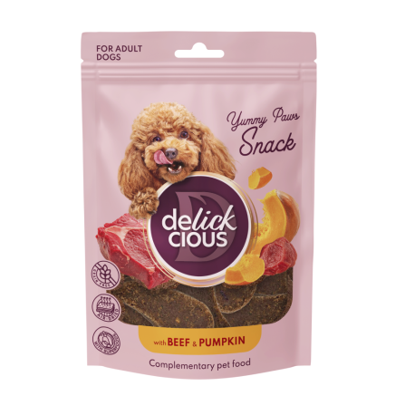 Delickcious Yummy Paws Snack Ласощі для собак з яловичиною та гарбузом