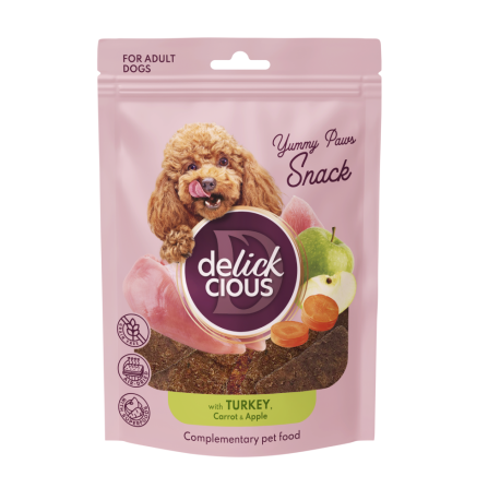 Delickcious Yummy Paws Snack Лакомства для собак с индейкой, морковью и яблоком