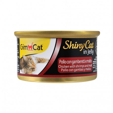 GimCat ShinyCat in Jelly Консервы для взрослых кошек с курицей креветками и солодом в желе