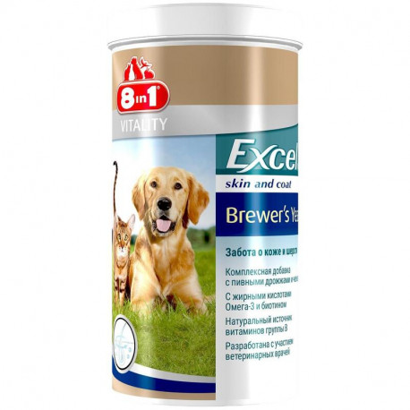 8in1 Vitality Excel Brewers Yeast Пивные дрожжи с чесноком для собак и кошек