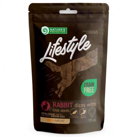 Nature's Protection Lifestyle Dog Adult Snacks Soft Rabbit Dices with Chia Seeds