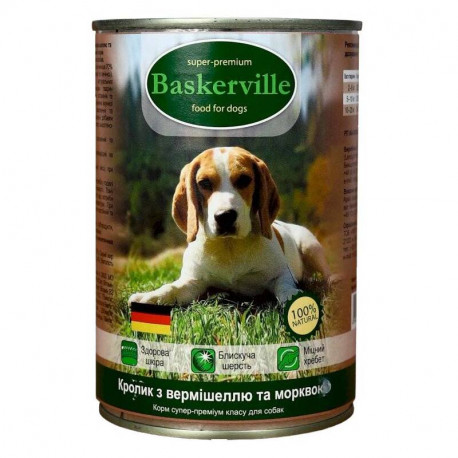 Baskerville Super Premium Консерви для дорослих собак з кроликом вермішеллю та морквою