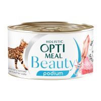 Optimeal Cat Beauty Podium Консервы для взрослых кошек с тунцом и кольцами кальмара в соусе