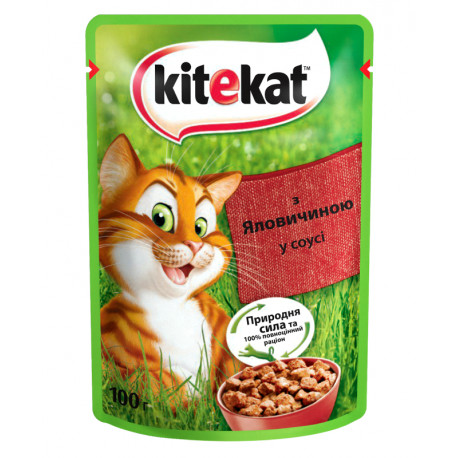 Kitekat Natural Vitality Консервы для взрослых кошек с говядиной в соусе