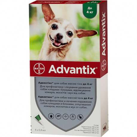 Advantix Краплі на холку від бліх та кліщів для собак до 4 кг