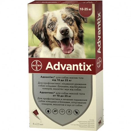 Advantix Капли на холку от блох и клещей для собак от 10 кг до 25 кг
