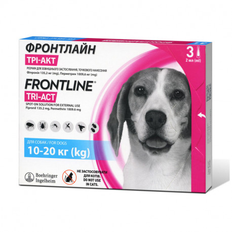 Frontline Tri-Act Капли на холку от блох клещей и комаров для собак от 10 кг до 20 кг