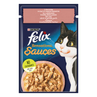 Felix Sensations Sauces Консервы для взрослых кошек с лососем и креветками в соусе