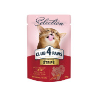 Club 4 Paws Premium Selection Консервы для взрослых кошек мясные полосочки с индейкой в крем супе из моркови