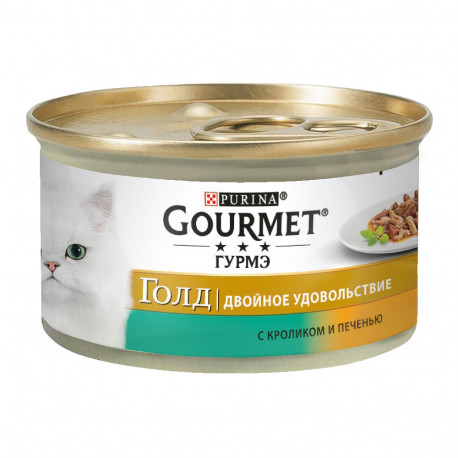 Gourmet Gold Консервы для взрослых кошек с кроликом и печенью кусочки в подливе