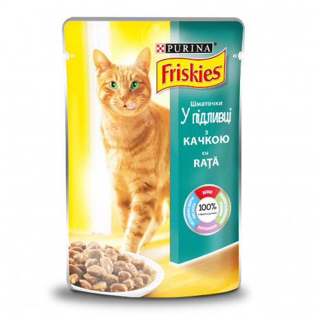 Friskies Консервы для взрослых кошек с уткой кусочки в подливе