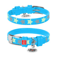 Collar Waudog Glamour Нашийник для собак шкіряний світловідбиваючий Зірочка блакитний