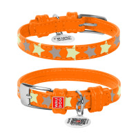 Collar Waudog Glamour Нашийник для собак шкіряний світловідбиваючий Зірочка помаранчевий