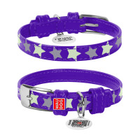 Collar Waudog Glamour Ошейник для собак кожаный светоотражающий Звездочка фиолетовый