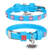 Collar Waudog Glamour Нашийник для собак шкіряний зі стразами Квіточка блакитна