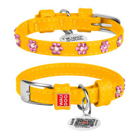 Collar Waudog Glamour Нашийник для собак шкіряний зі стразами Квіточка жовта