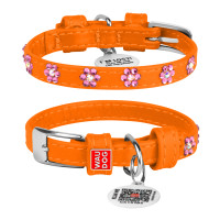 Collar Waudog Glamour Ошейник для собак кожаный со стразами Цветочек оранжевый